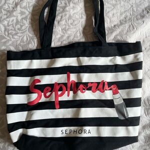 Y2K Vintage Sephora Striped Tote with Red Lipstick Accent